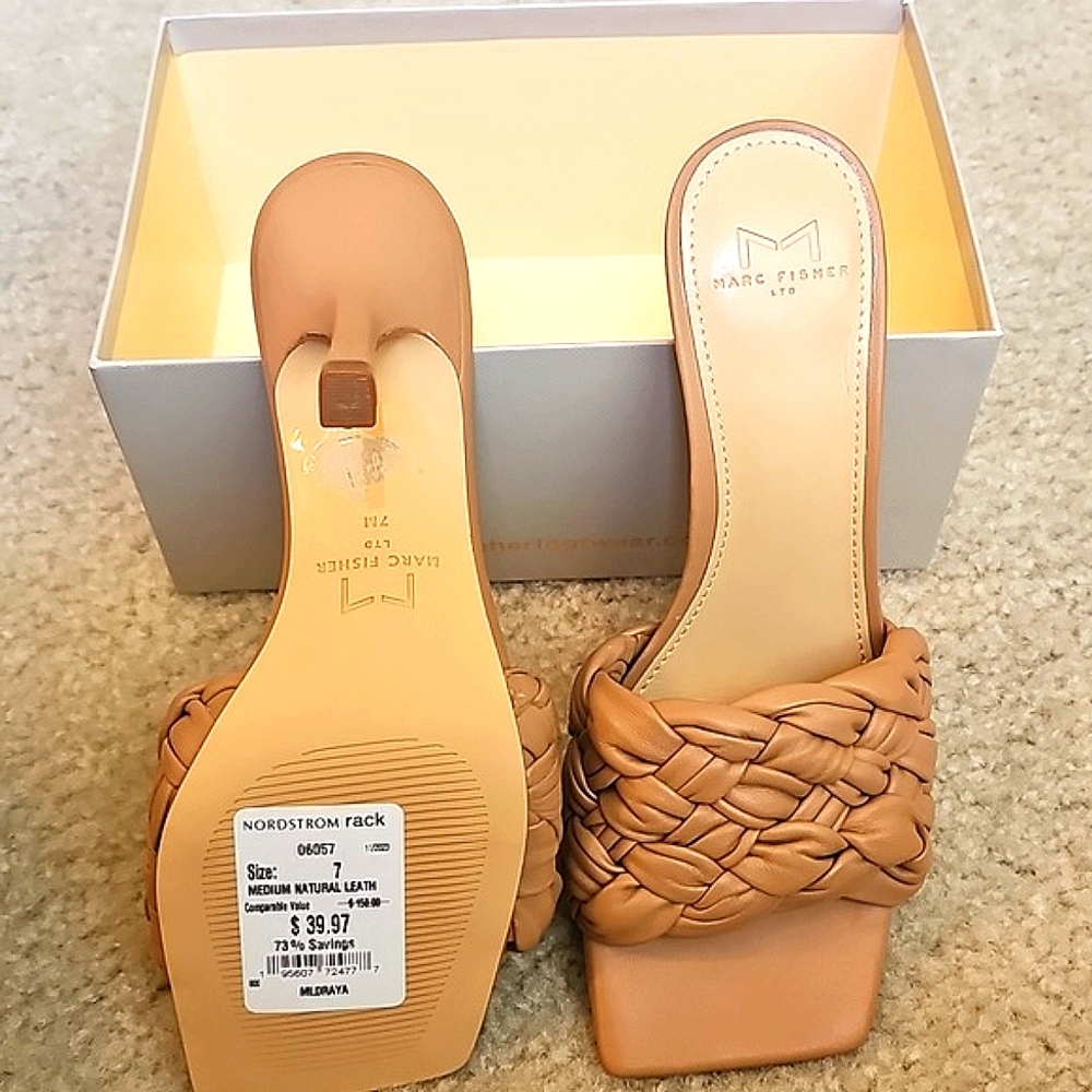 Marc Fisher Tan Braided Leather Sandals Brand New In Box - Picture 2 of 4